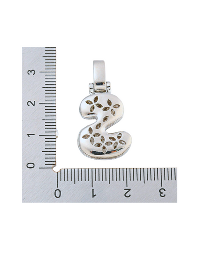 Back of the Silver Rhinestone Bubble Letter "S" Charm with a ruler