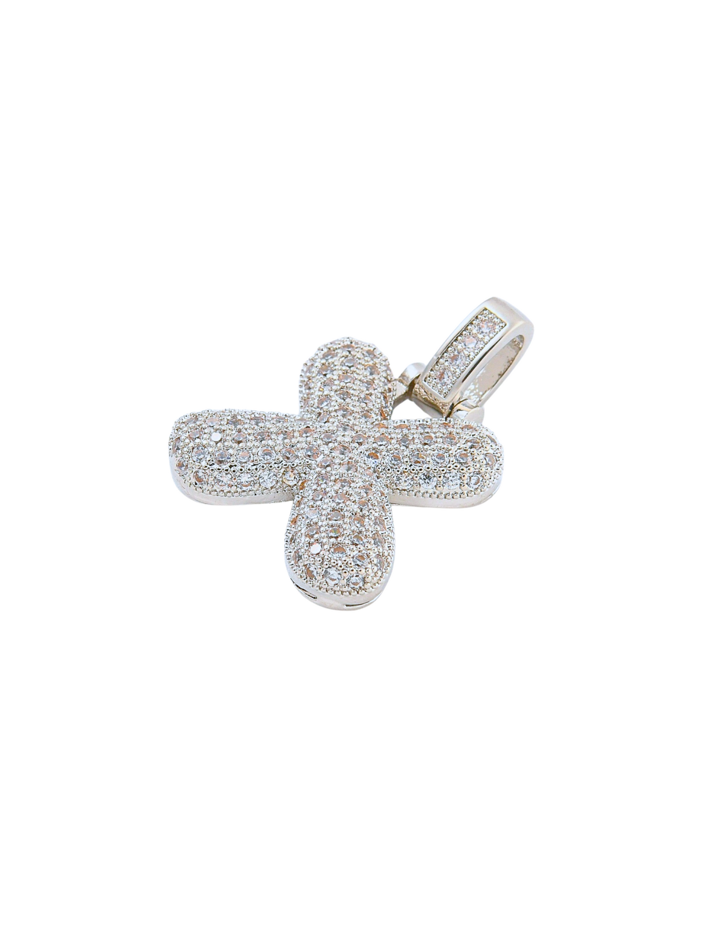 Side view of the Silver Rhinestone Bubble Letter "X" Charm