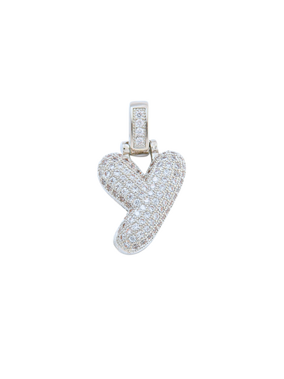 Front view of the Silver Rhinestone Bubble Letter "Y" Charm