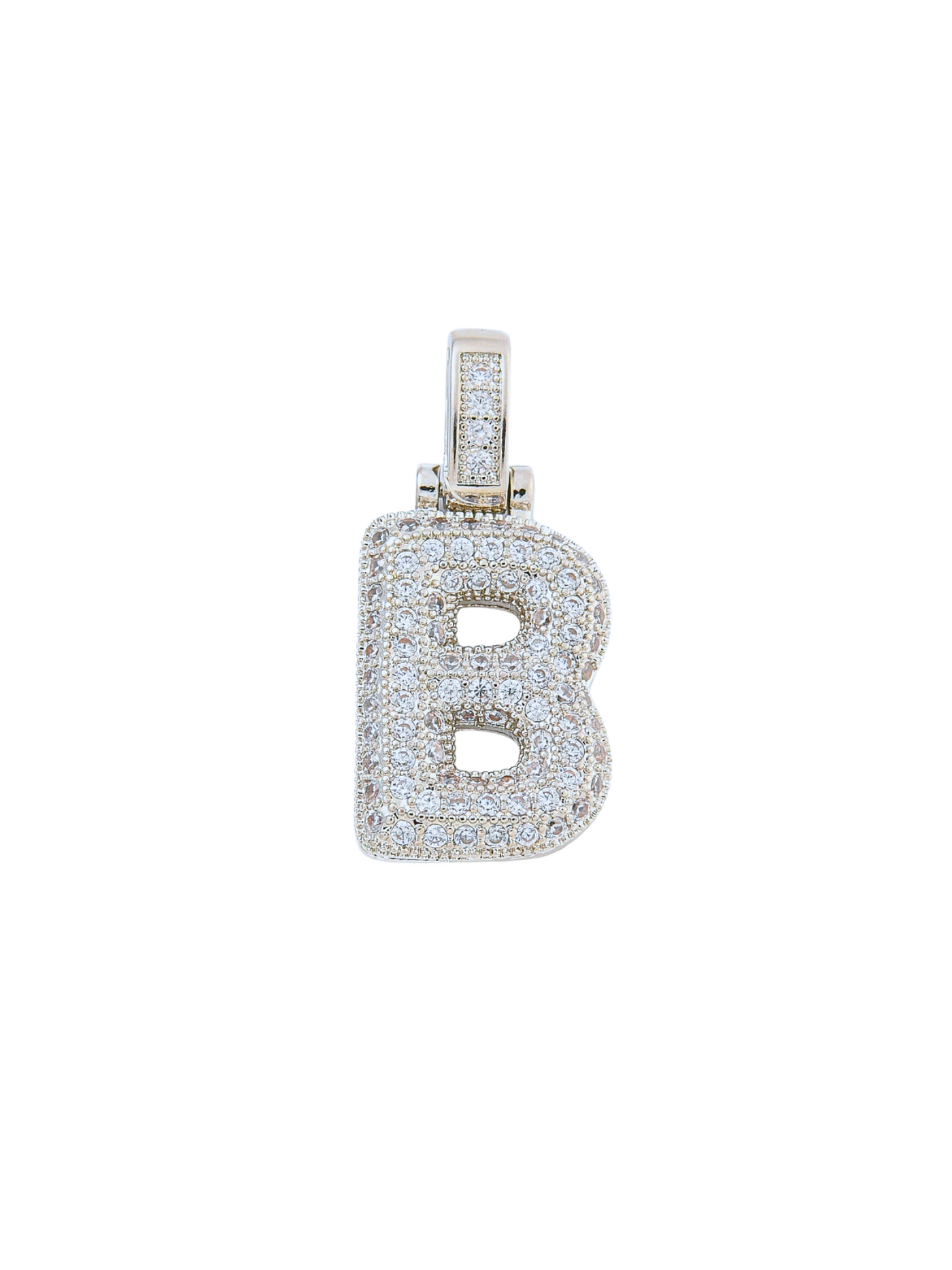 Front view of the Silver Rhinestone Bubble Letter "B" Charm