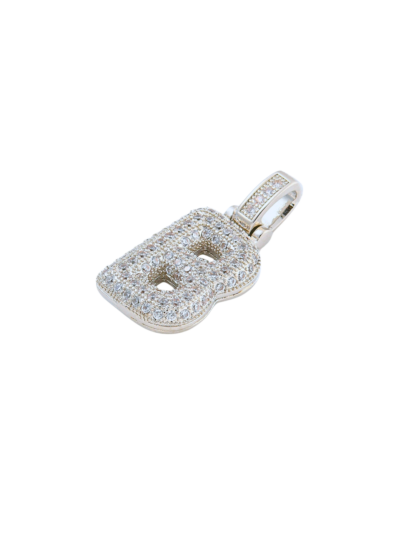 Side view of the Silver Rhinestone Bubble Letter "B" Charm