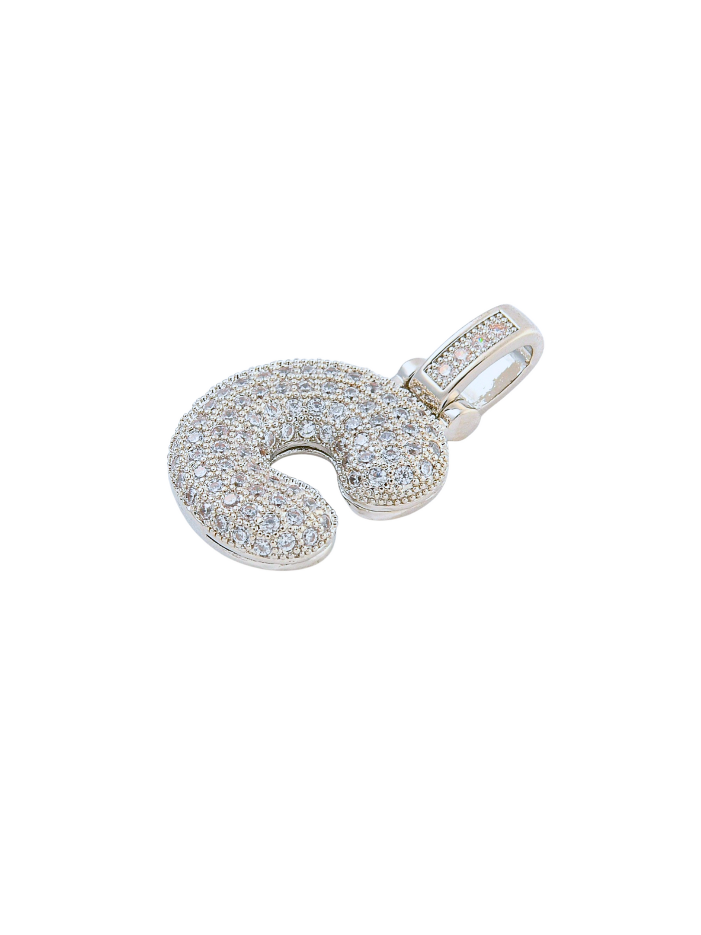 Side view of the Silver Rhinestone Bubble Letter "C" Charm