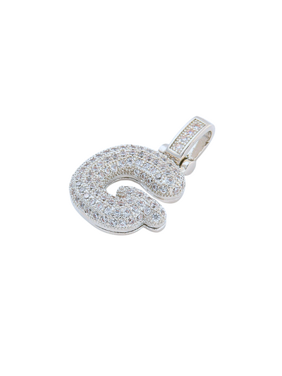 Side view of the Silver Rhinestone Bubble Letter "G" Charm