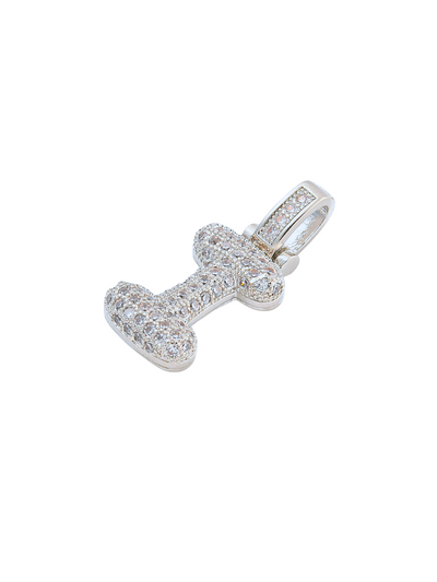 Side view of the Silver Rhinestone Bubble Letter "I" Charm