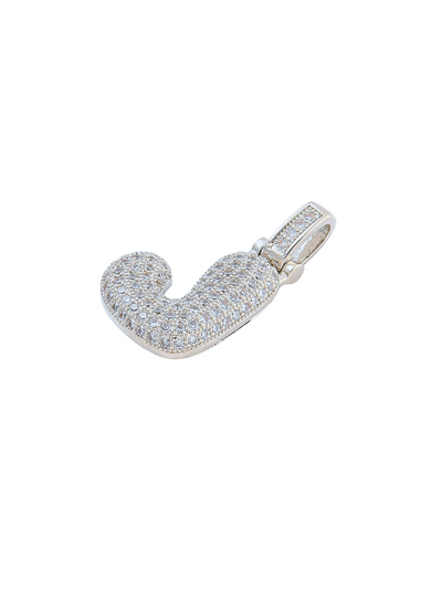 Side view of the Silver Rhinestone Bubble Letter "J" Charm