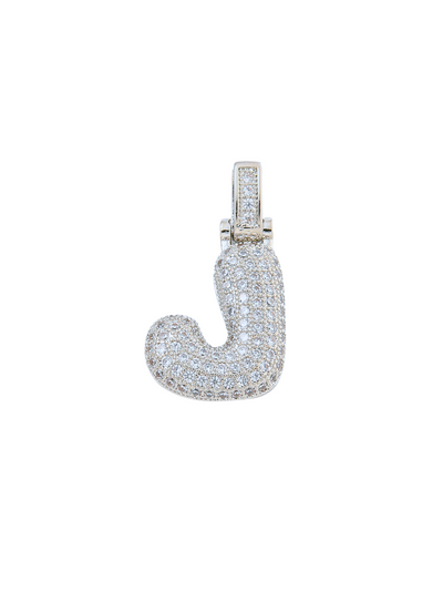 Front view of the Silver Rhinestone Bubble Letter "J" Charm