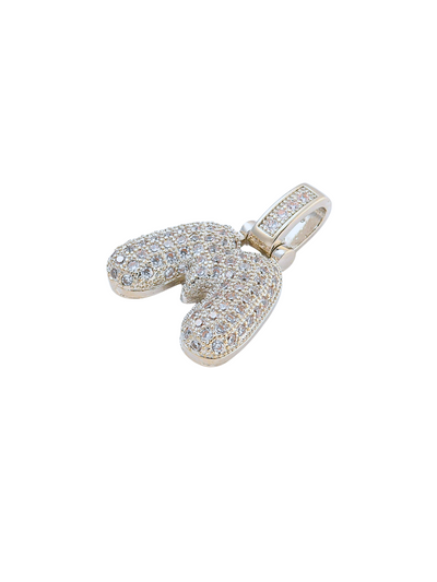 Side view of the Silver Rhinestone Bubble Letter "M" Charm