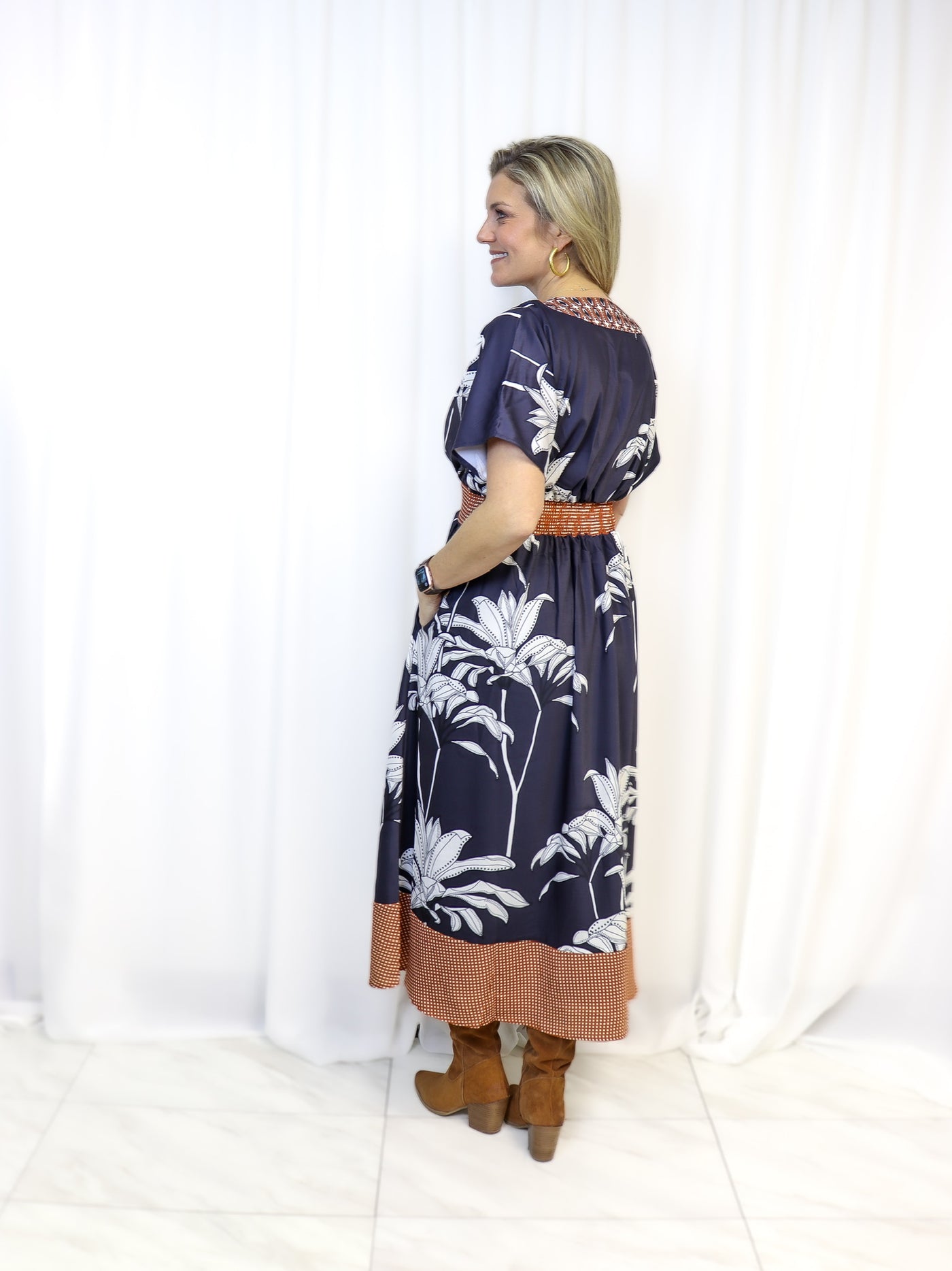 Floral Mixed Print Dress - Navy