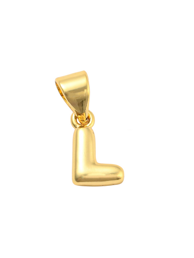 Front of the Gold Mini 18K Bubble Letter "L" Charm