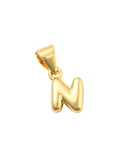 Front of the Gold Mini 18K Bubble Letter "N" Charm