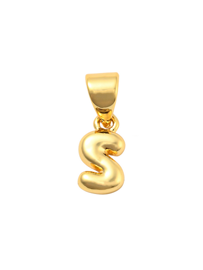 Front of the Gold Mini 18K Bubble Letter "S" Charm