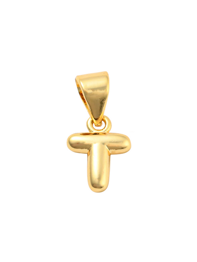 Front of the Gold Mini 18K Bubble Letter "T" Charm