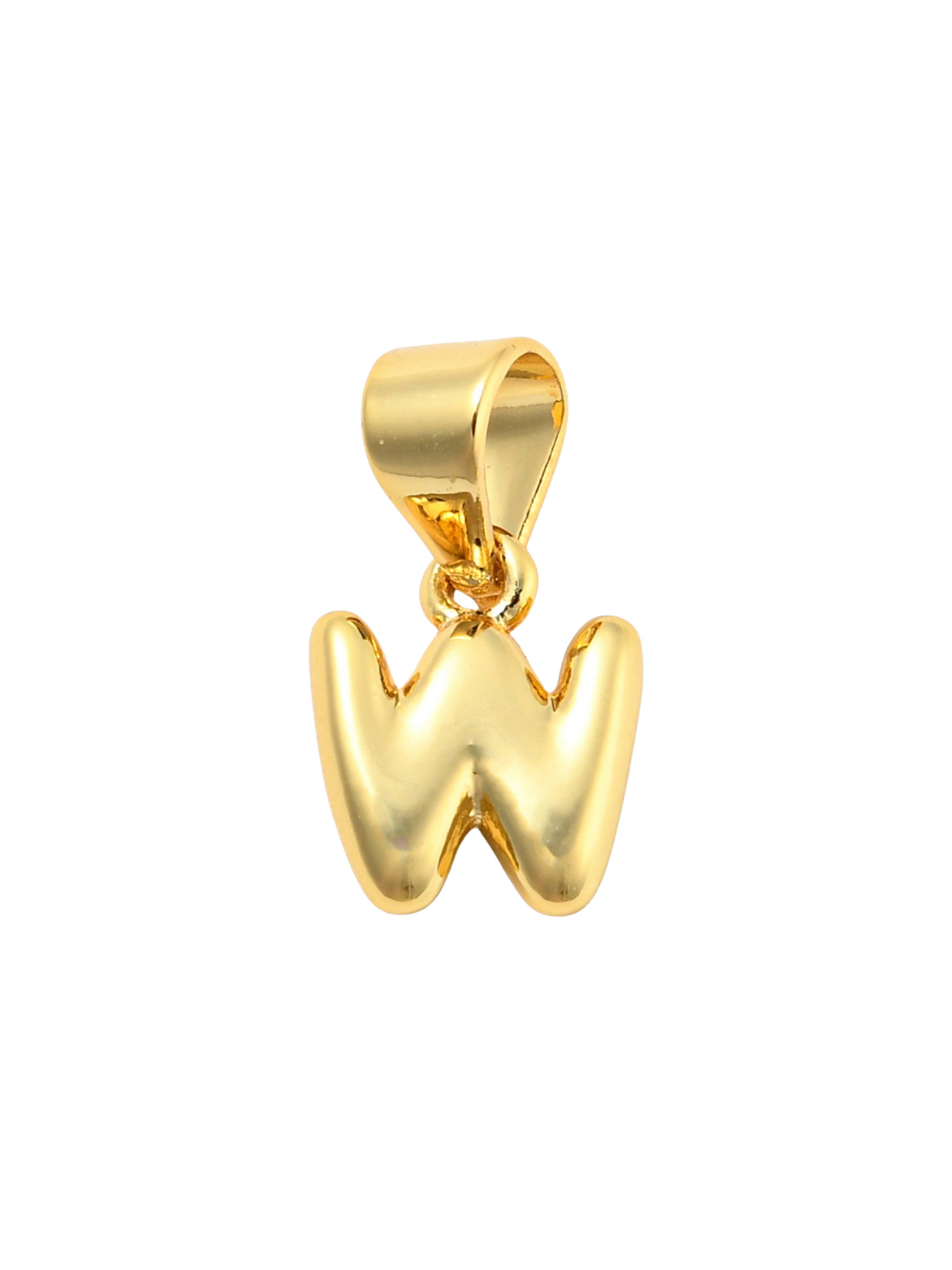 Front of the Gold Mini 18K Bubble Letter "W" Charm