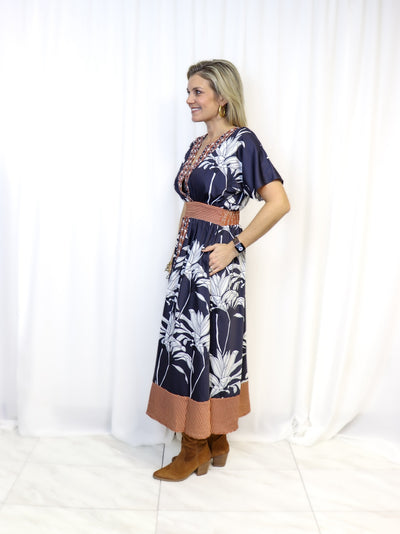 Floral Mixed Print Dress - Navy