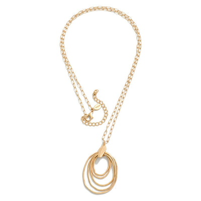 Long Chain Link Necklace with Nesting Pendant in Gold, front view.