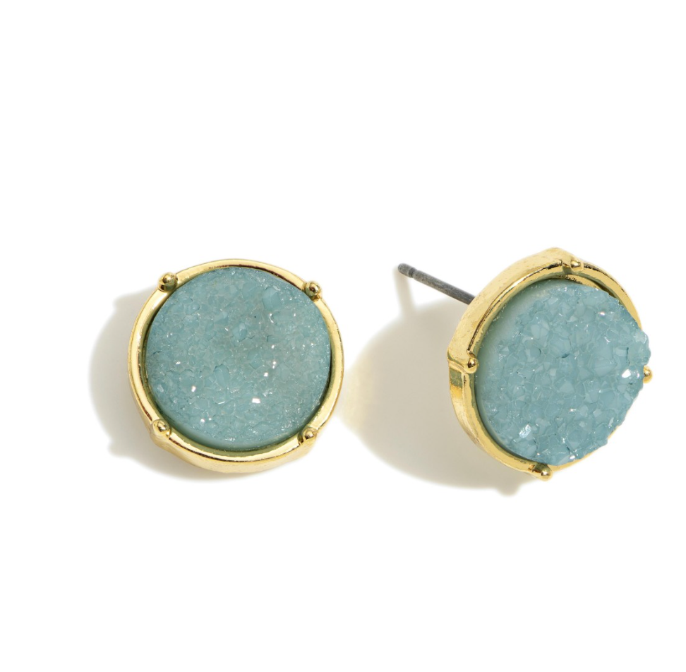 Drusy Stud Earrings in blue.