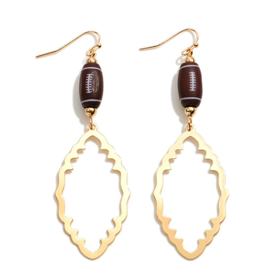 Football Drop Earrings in gold.