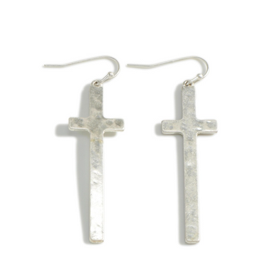 Worn Cross Earrings in silver.