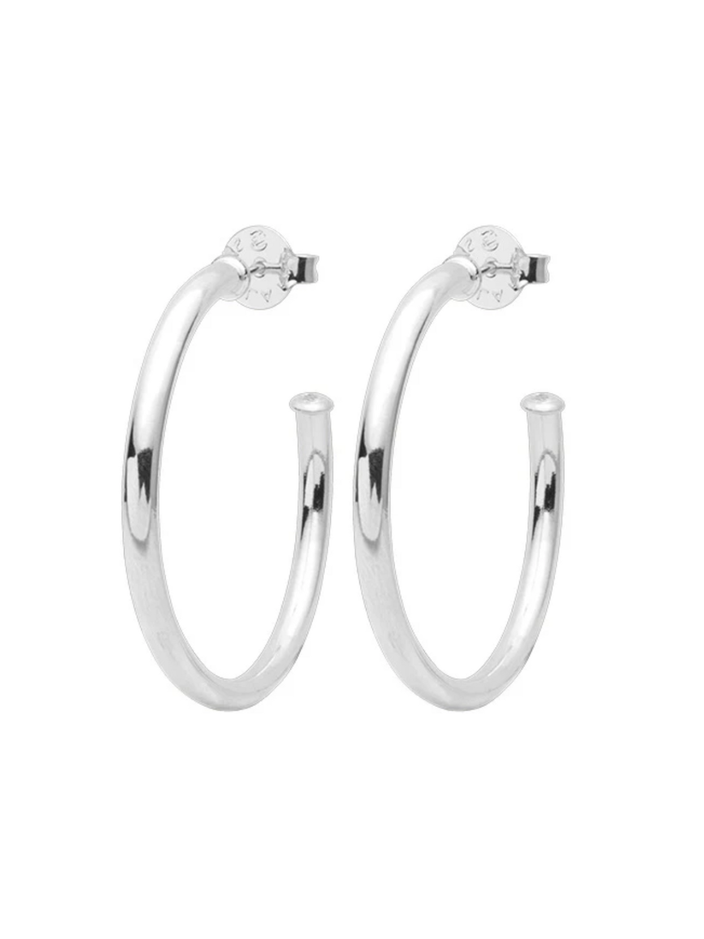 Shelia Fajl Shiny Small Everybody's Favorite Hoops in shiny Silver on white background.