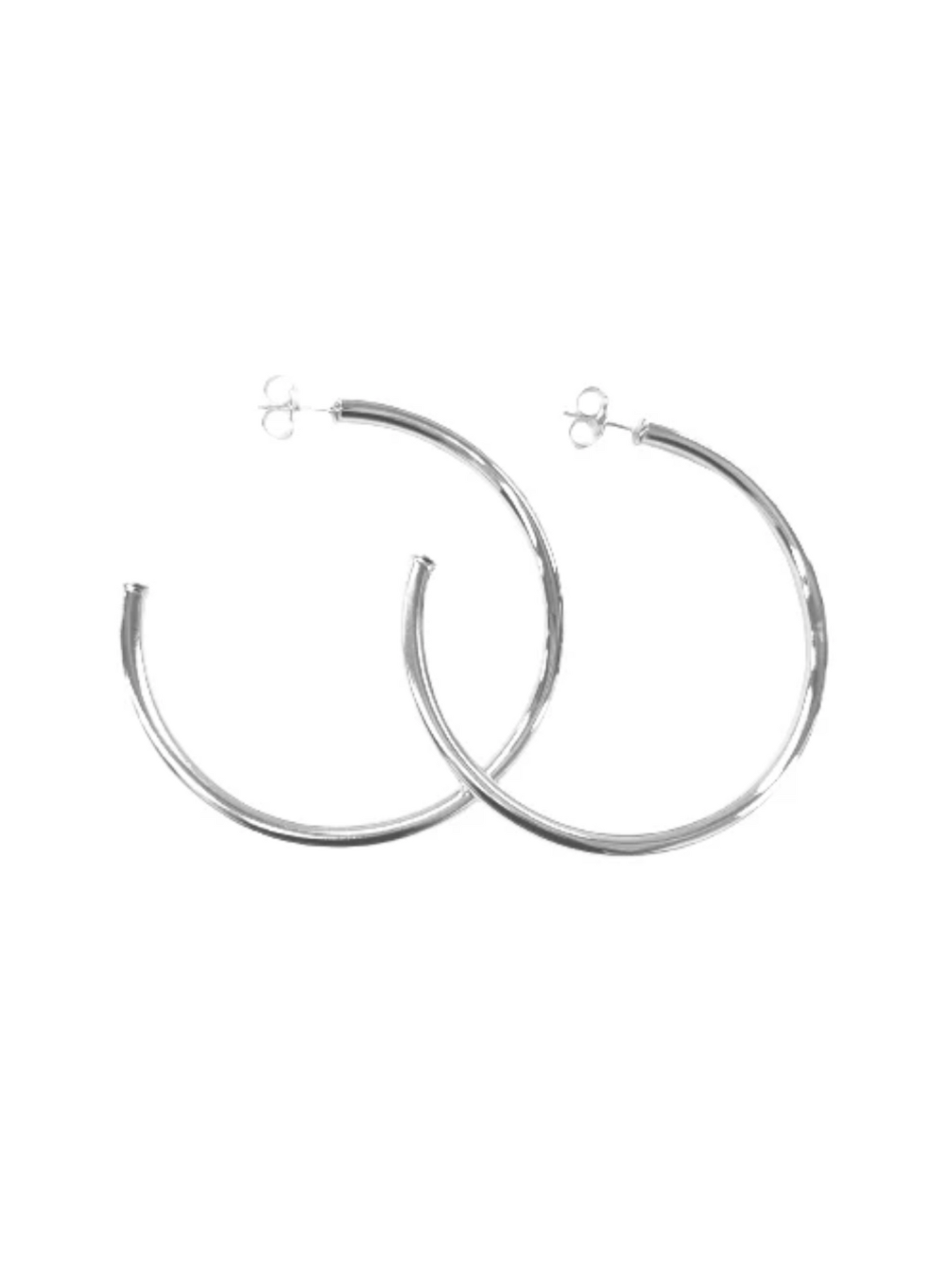 Shelia Fajl Shiny Everybody's Favorite Hoops in shiny Silver on white background.