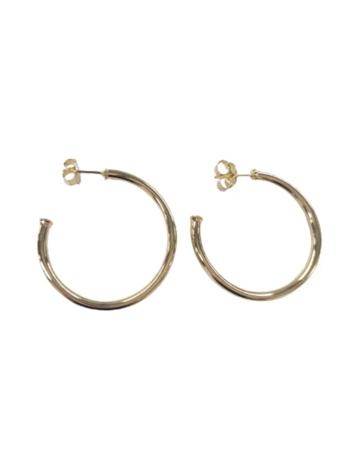 Shelia Fajl Shiny Petite Everybody's Favorite Hoops in shiny Gold on white background.