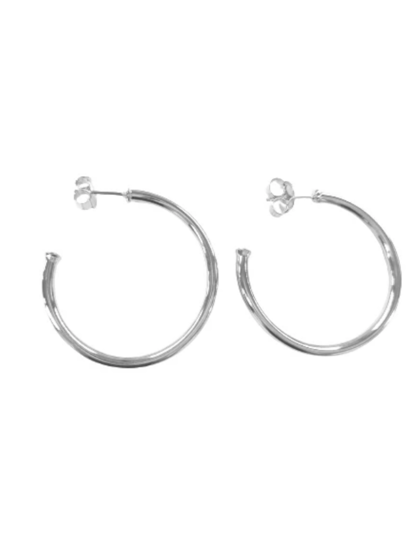 Shelia Fajl Shiny Petite Everybody's Favorite Hoops in shiny Silver on white background.