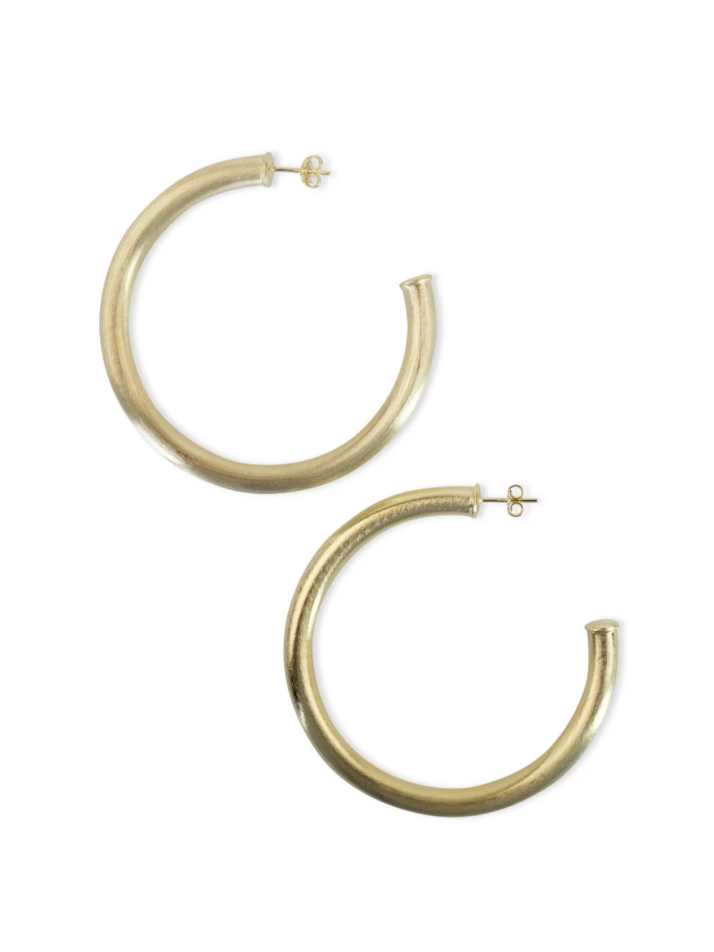 Shelia Fajl Small Arlene Hoops in brushed Gold on white background.