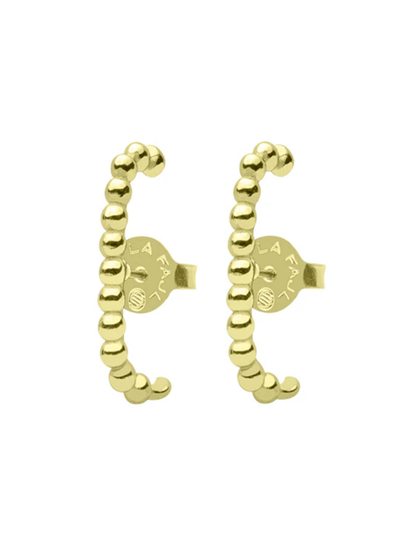 Shelia Fajl Benny Studs in shiny Gold on white background.