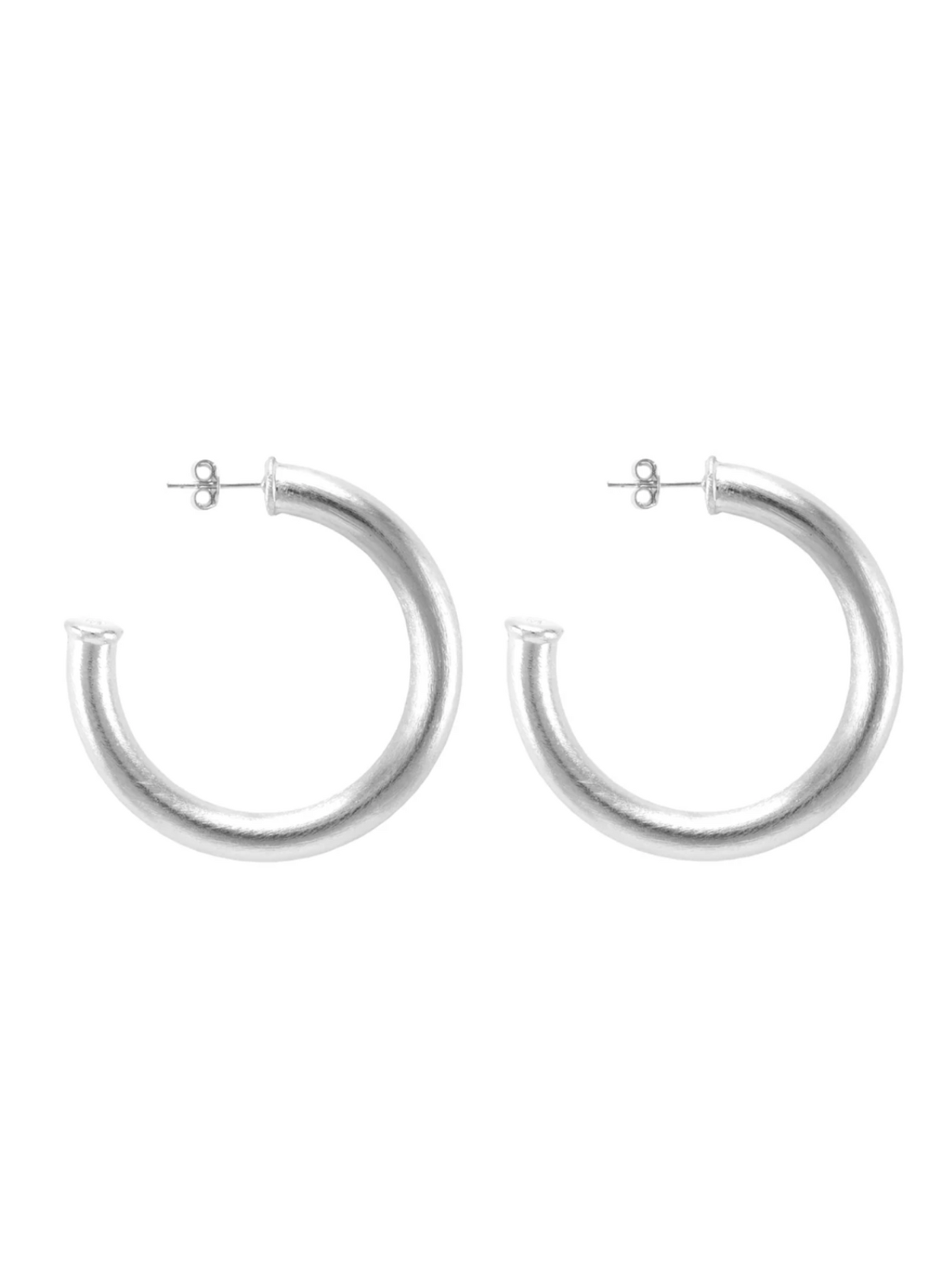 Shelia Fajl Chantal Hoops in brushed Silver on white background.