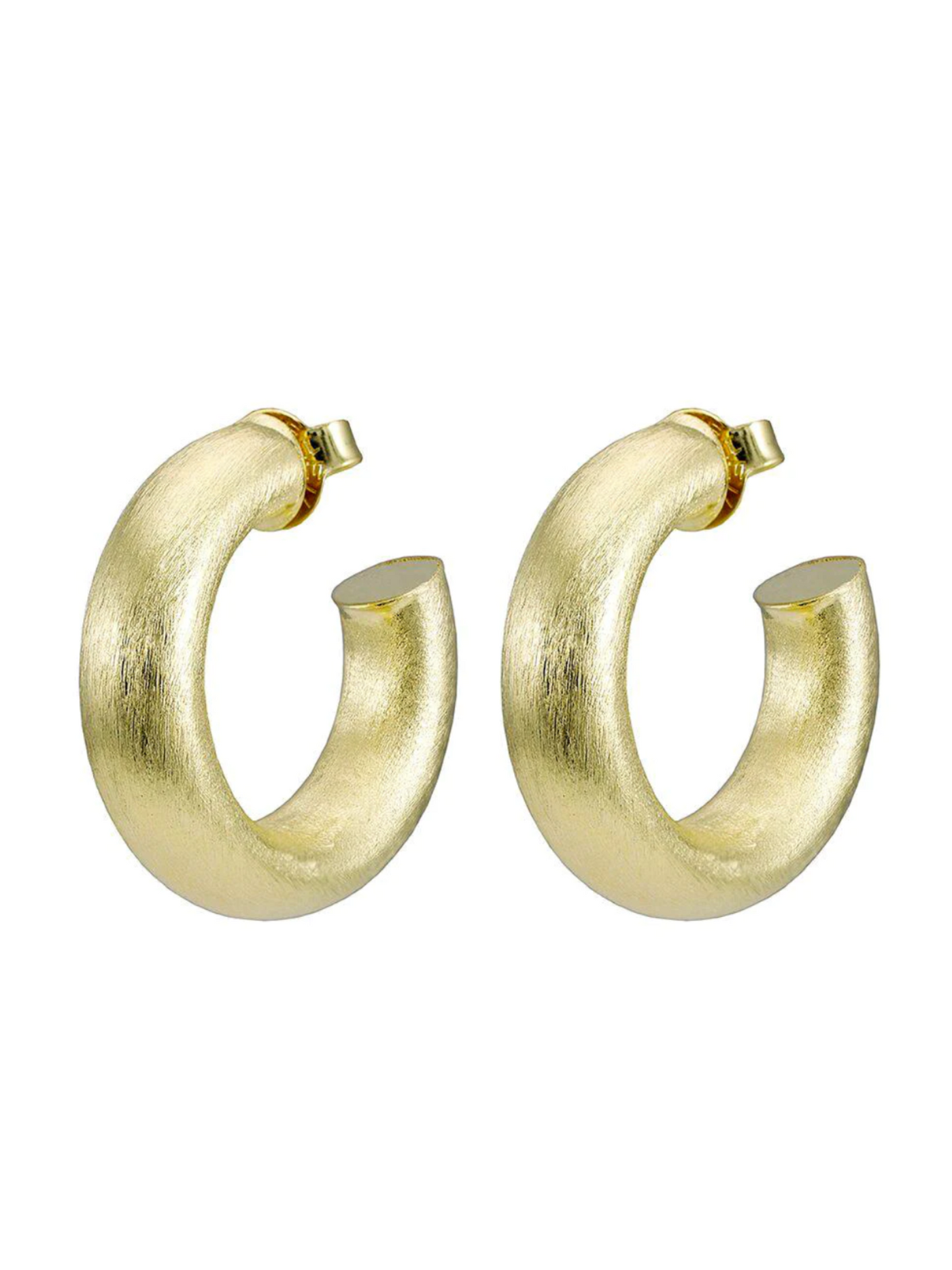 Shelia Fajl Small Chantal Hoops in brushed Gold on white background.