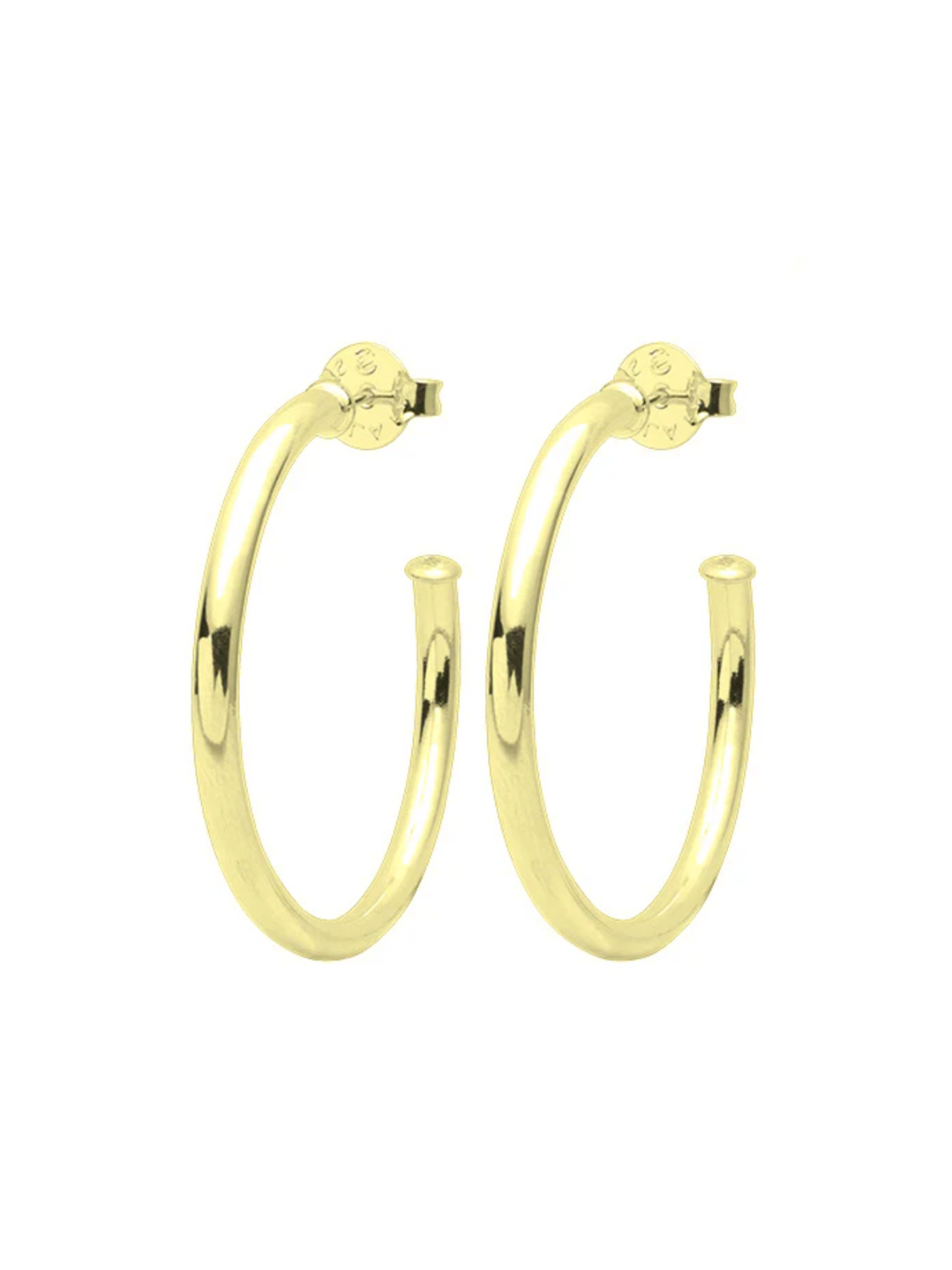 Shelia Fajl Shiny Small Everybody's Favorite Hoops in shiny Gold on white background.