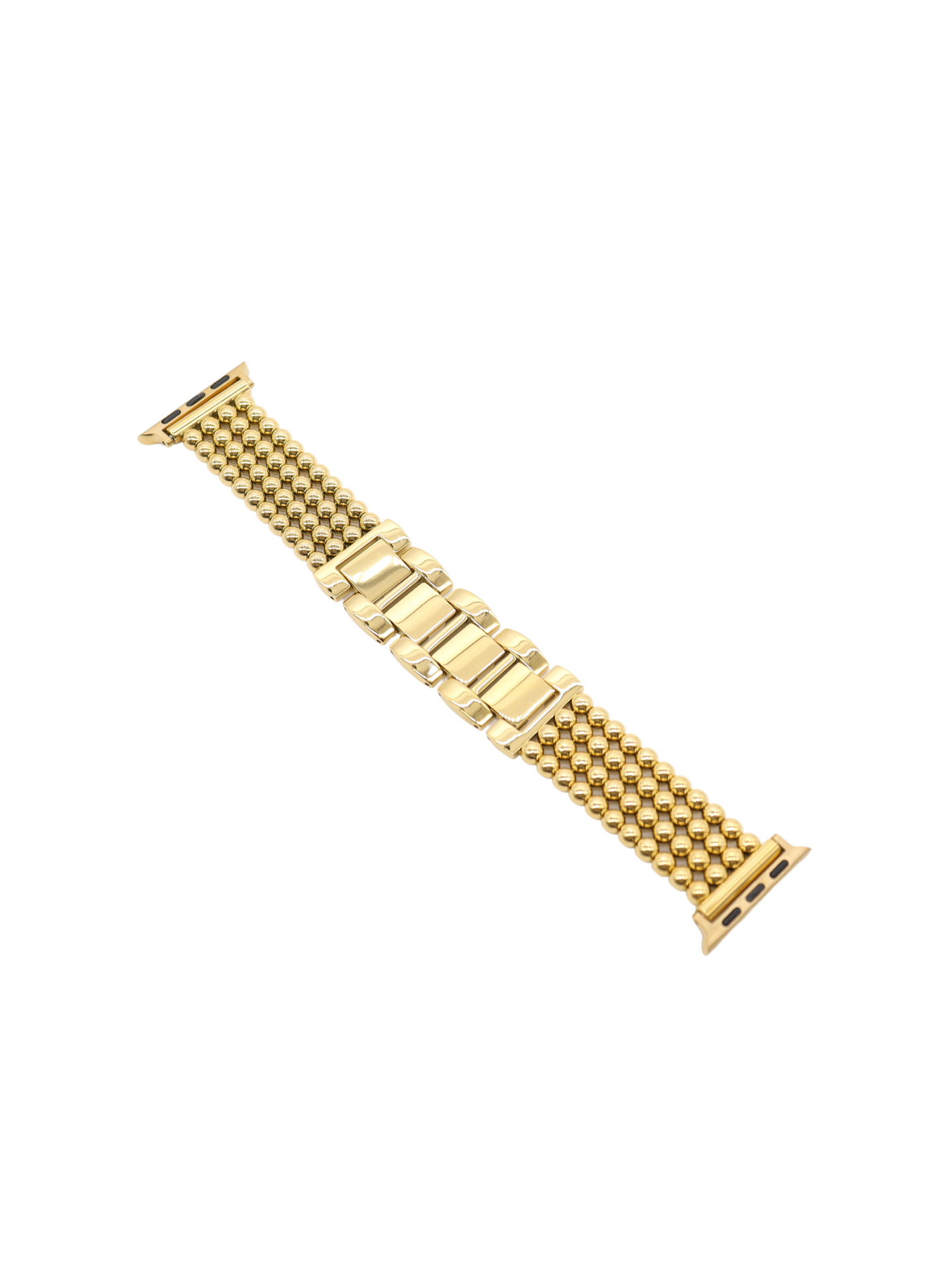 Gold Beaded Smart Watch Band on white background.