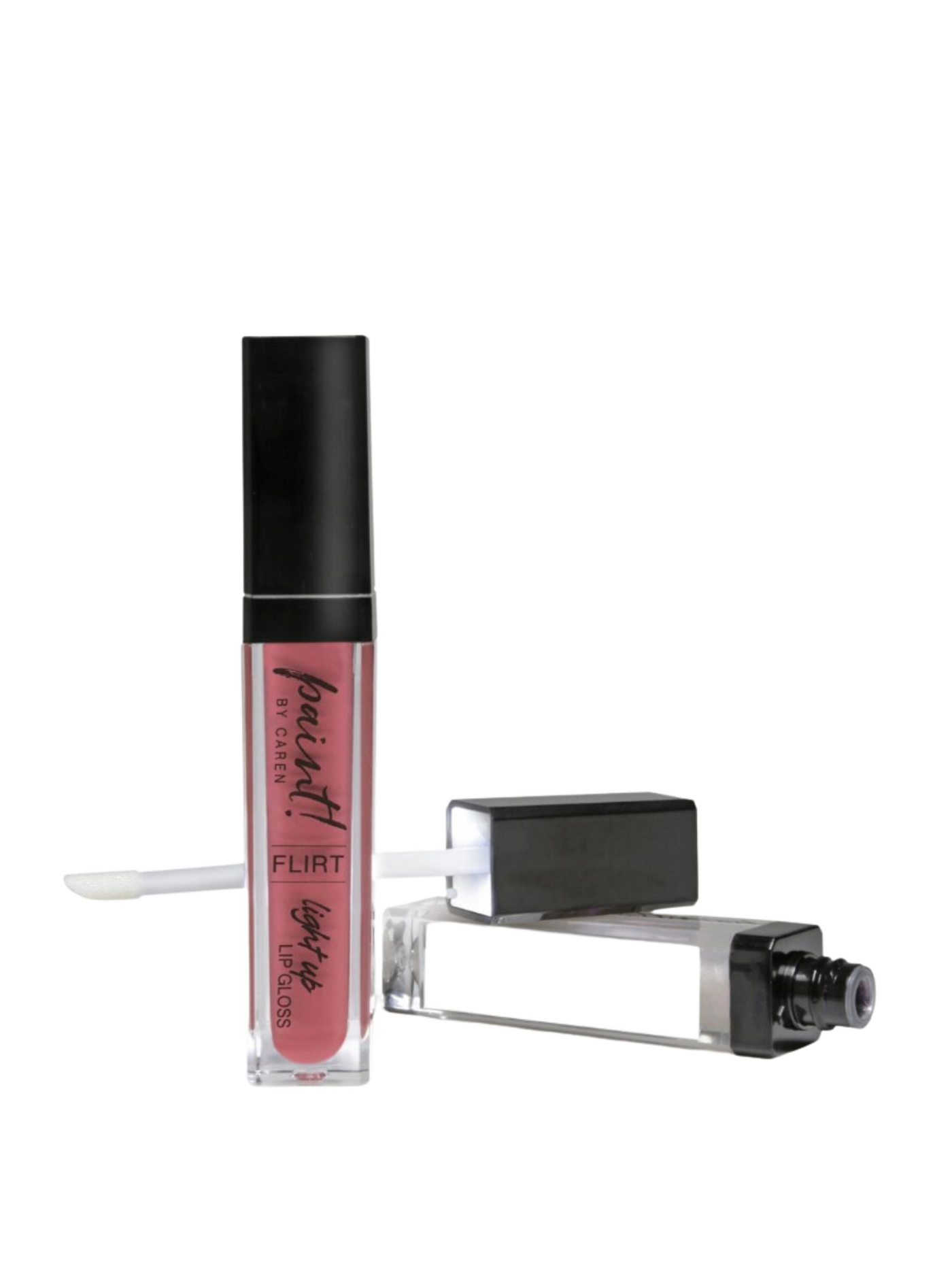 Caren Paint! Light Up Lip Gloss in shade flirt, front view.