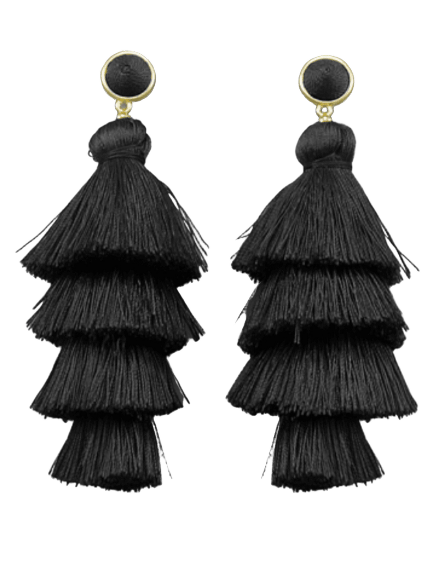 Black Layered Tassel Earrings