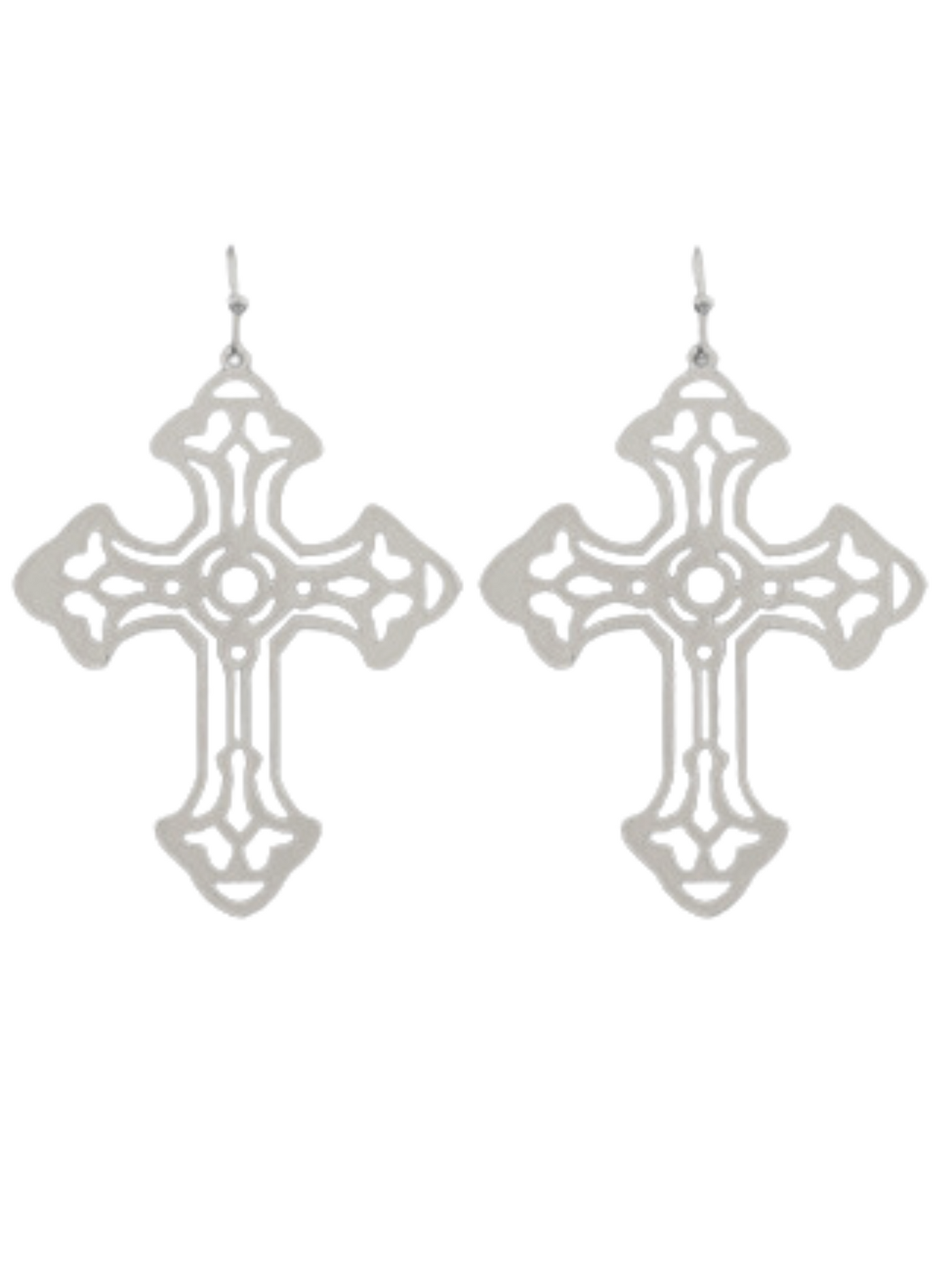 Matte Silver Filigree Cross Earrings