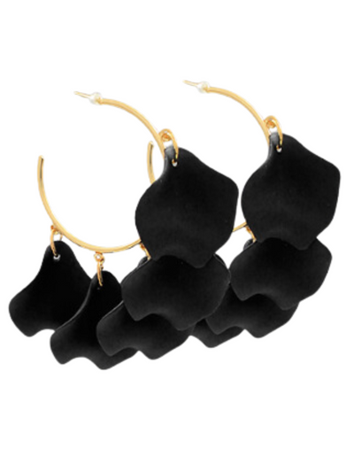 Black and Gold 6 Petal Dangle Hoops