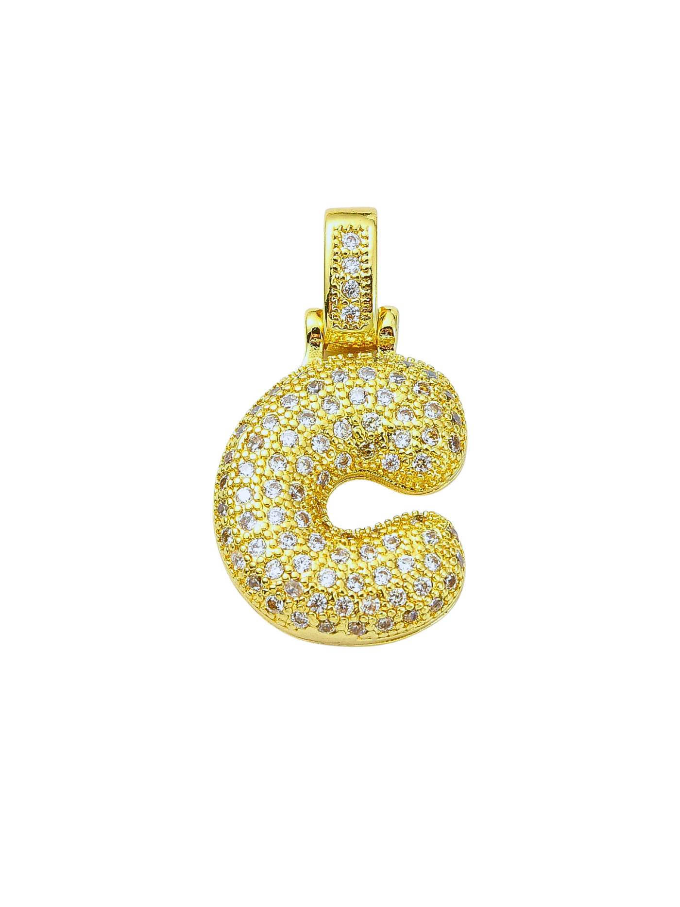 Gold Rhinestone Bubble Letter "C" Charm