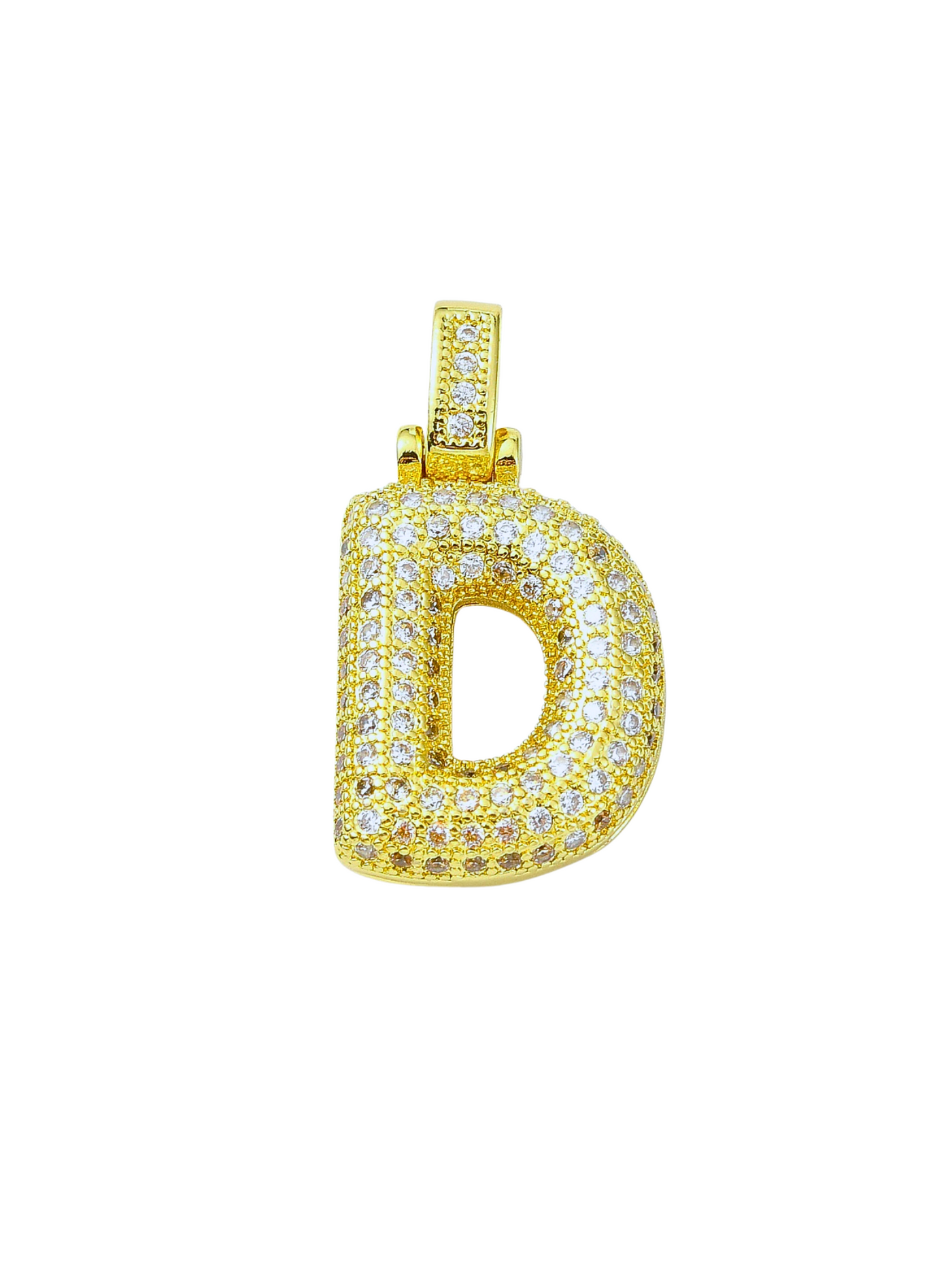 Front view of Bubble Rhinestone Letter "D" Charm 