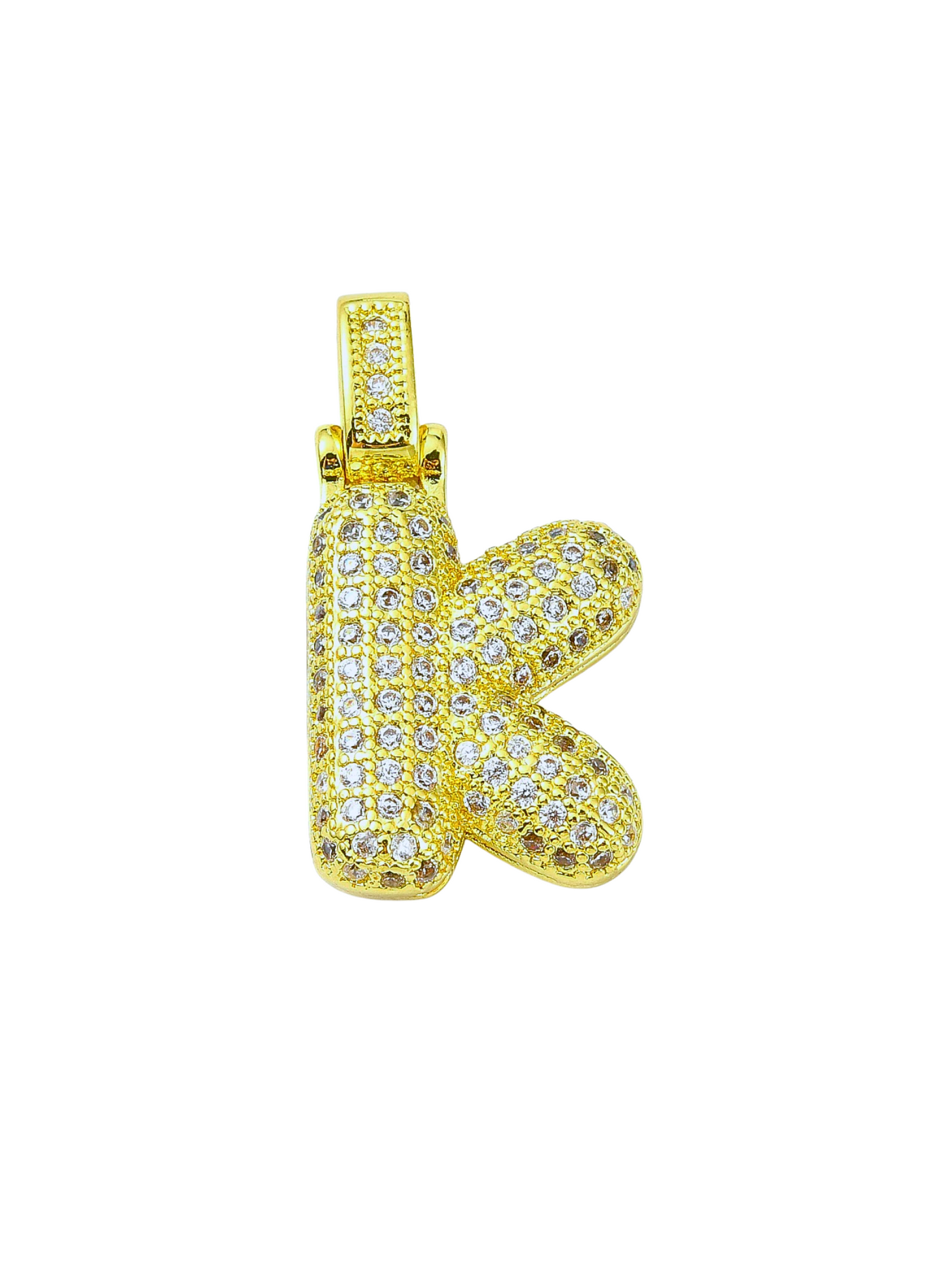 Gold Rhinestone Bubble Letter "K" Charm