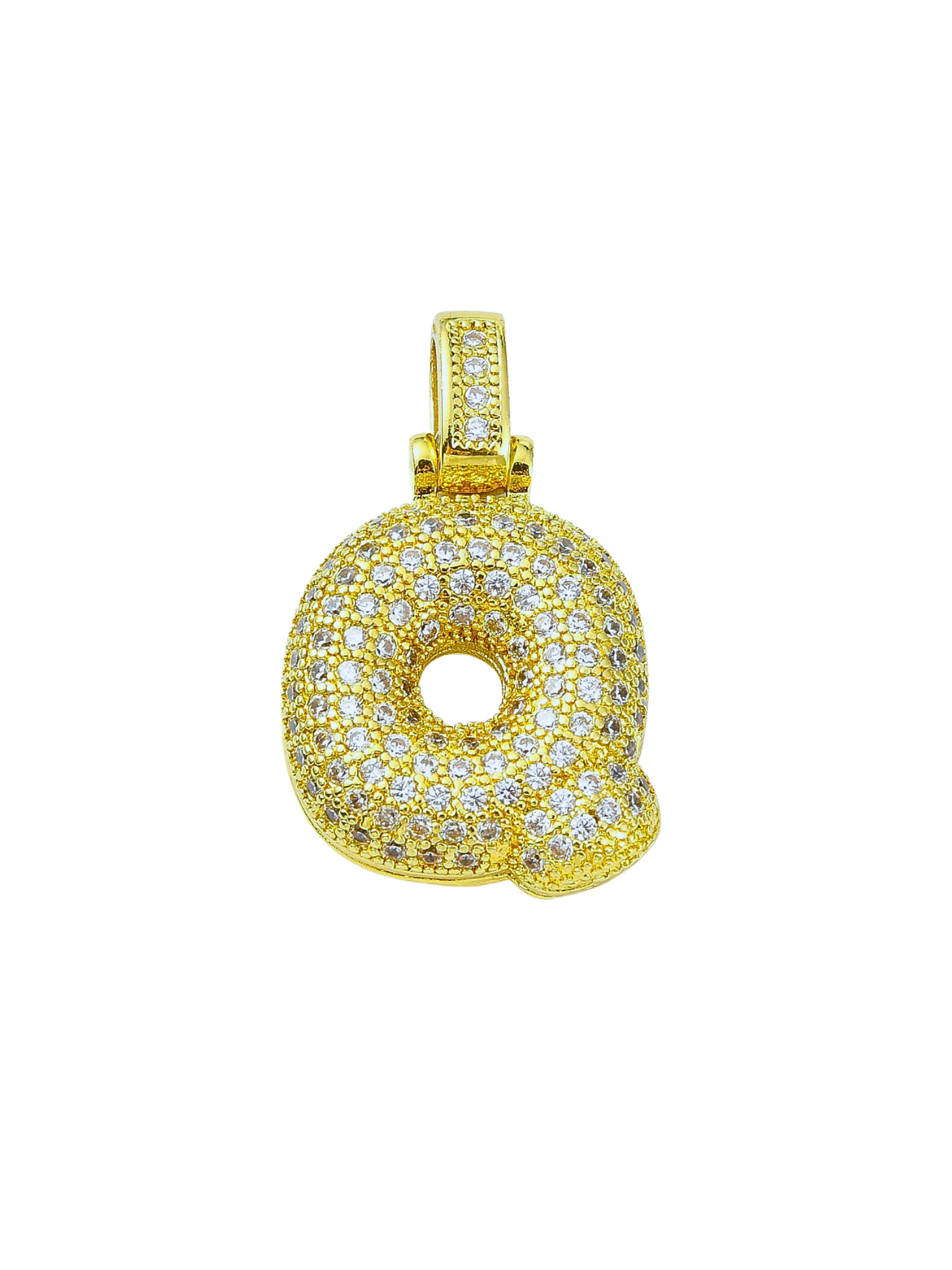 Gold Rhinestone Bubble Letter "Q" Charm