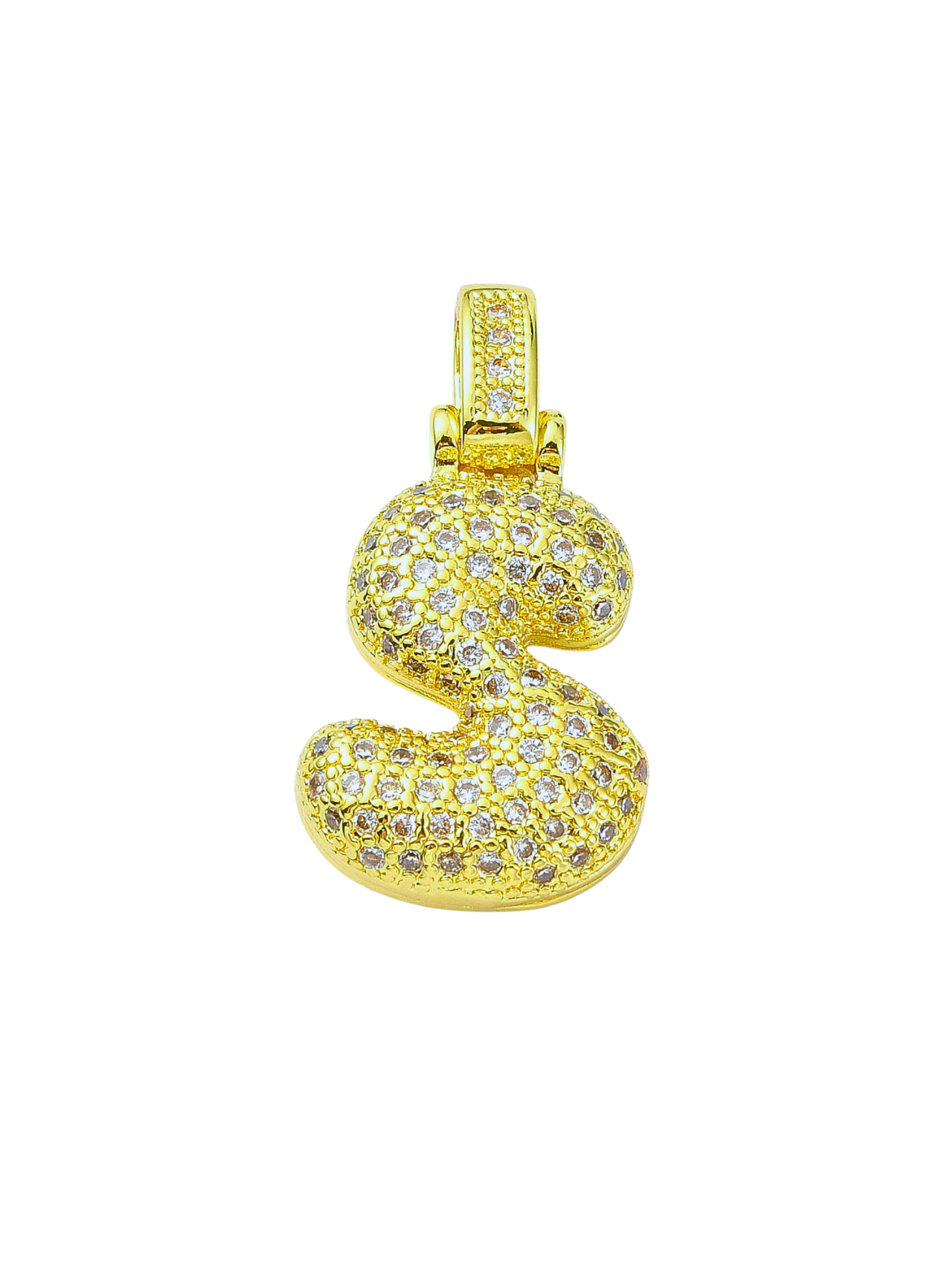 Gold Rhinestone Bubble Letter "S" Charm