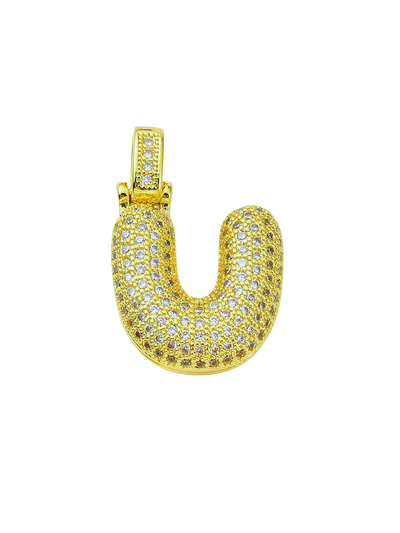 Gold Rhinestone Bubble Letter "U" Charm