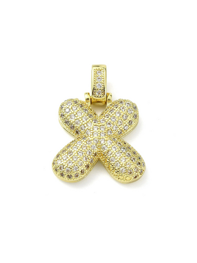 Gold Rhinestone Bubble Letter "X" Charm