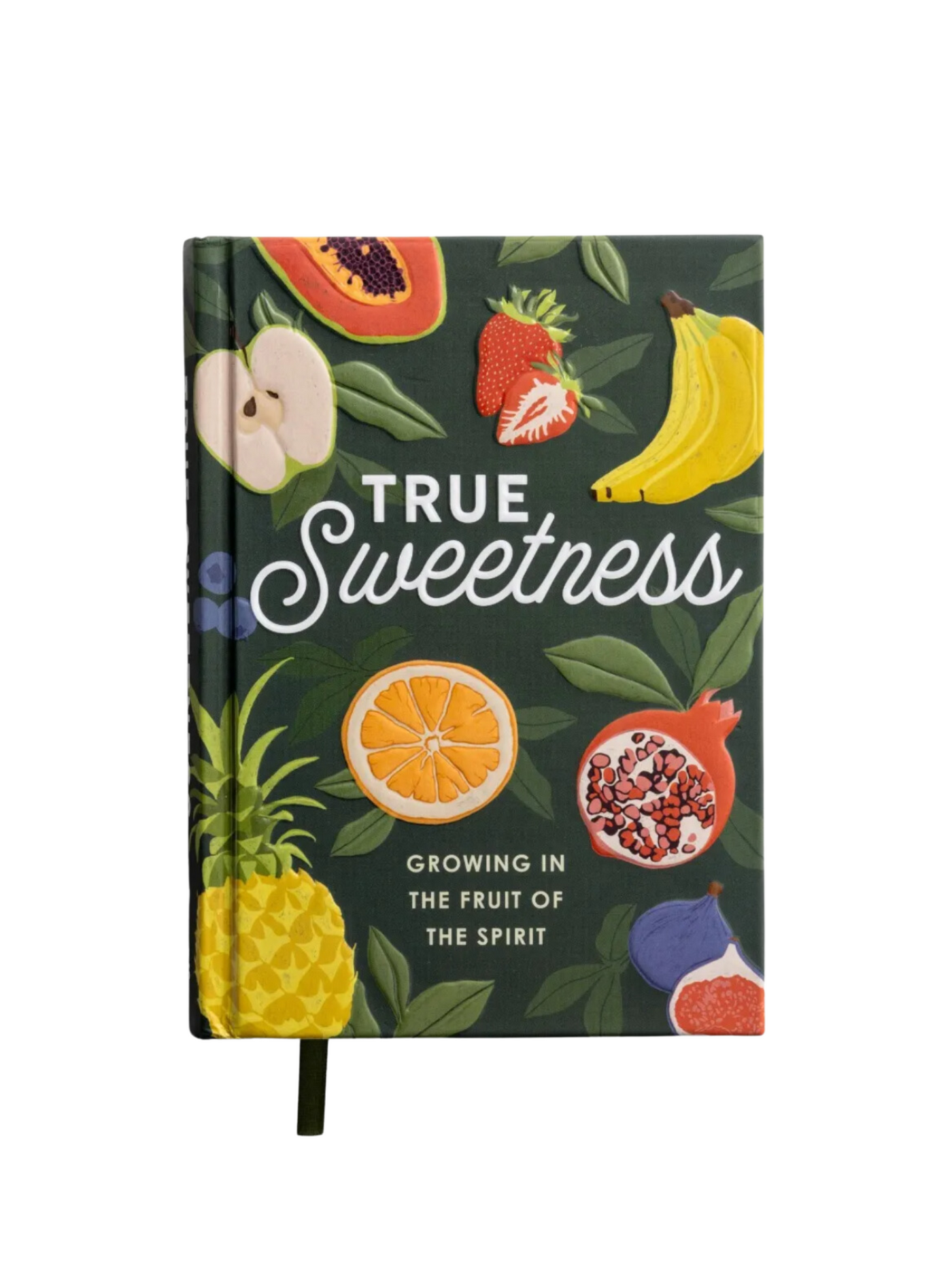 "True Sweetness: Growing in the Fruit of the Spirit" green book cover with fruit.