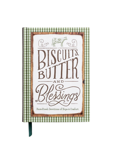 Green gingham "Biscuits, Butter, and Blessings: Farm Fresh Devotions of Hope & Comfort" front cover.