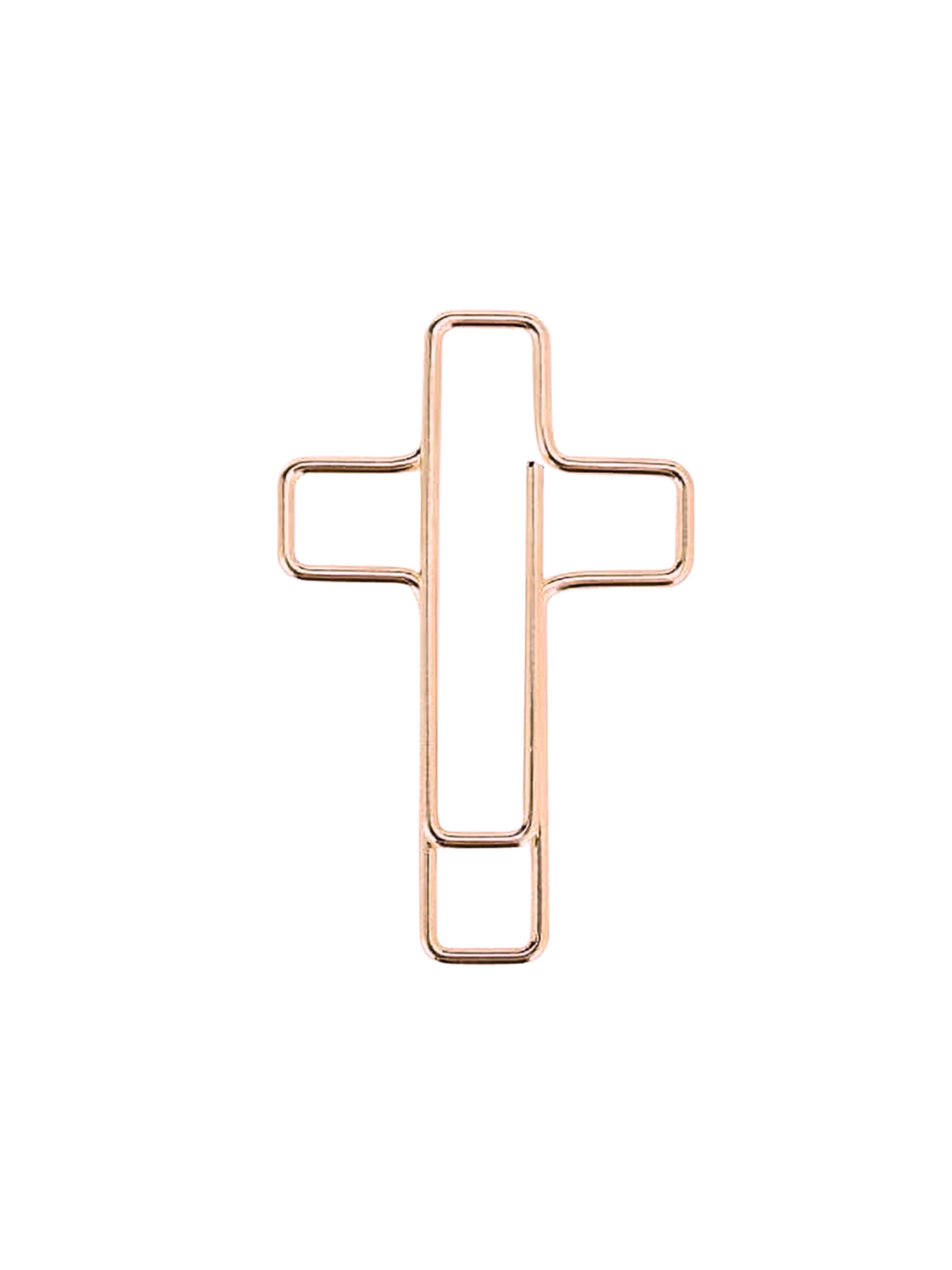 Rose gold cross shaped paper clip.