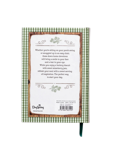 Biscuits, Butter, and Blessings green gingham back book cover.