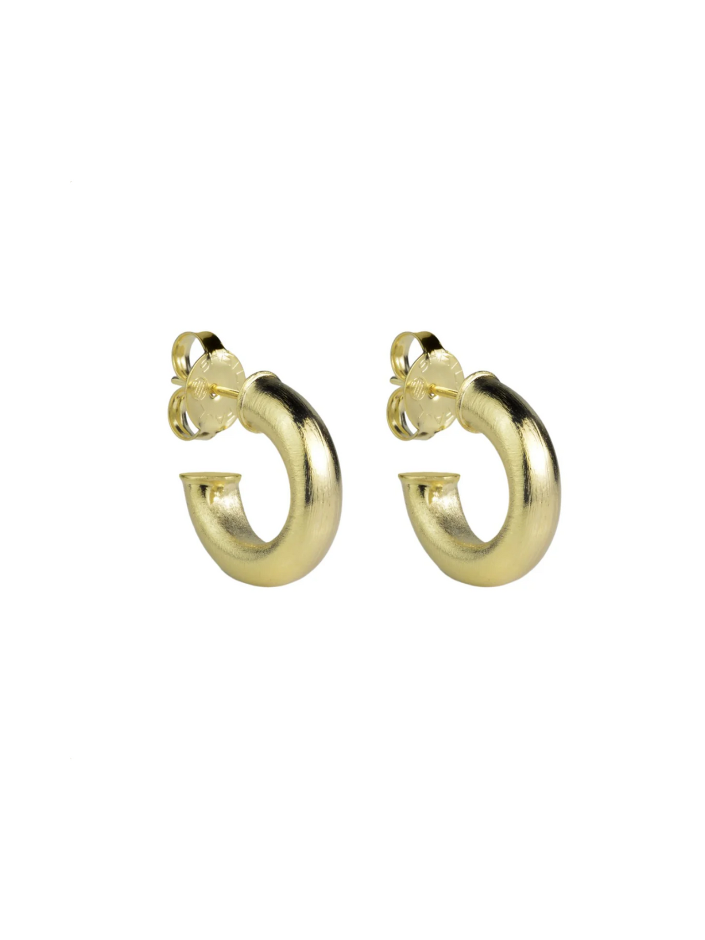 .75" gold brushed hoops on white background.