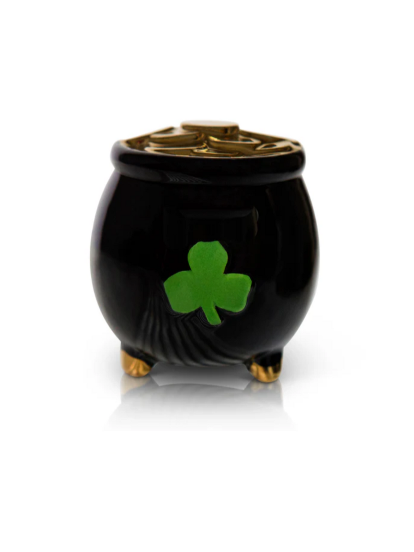 Pot of gold mini with shamrock on the front.