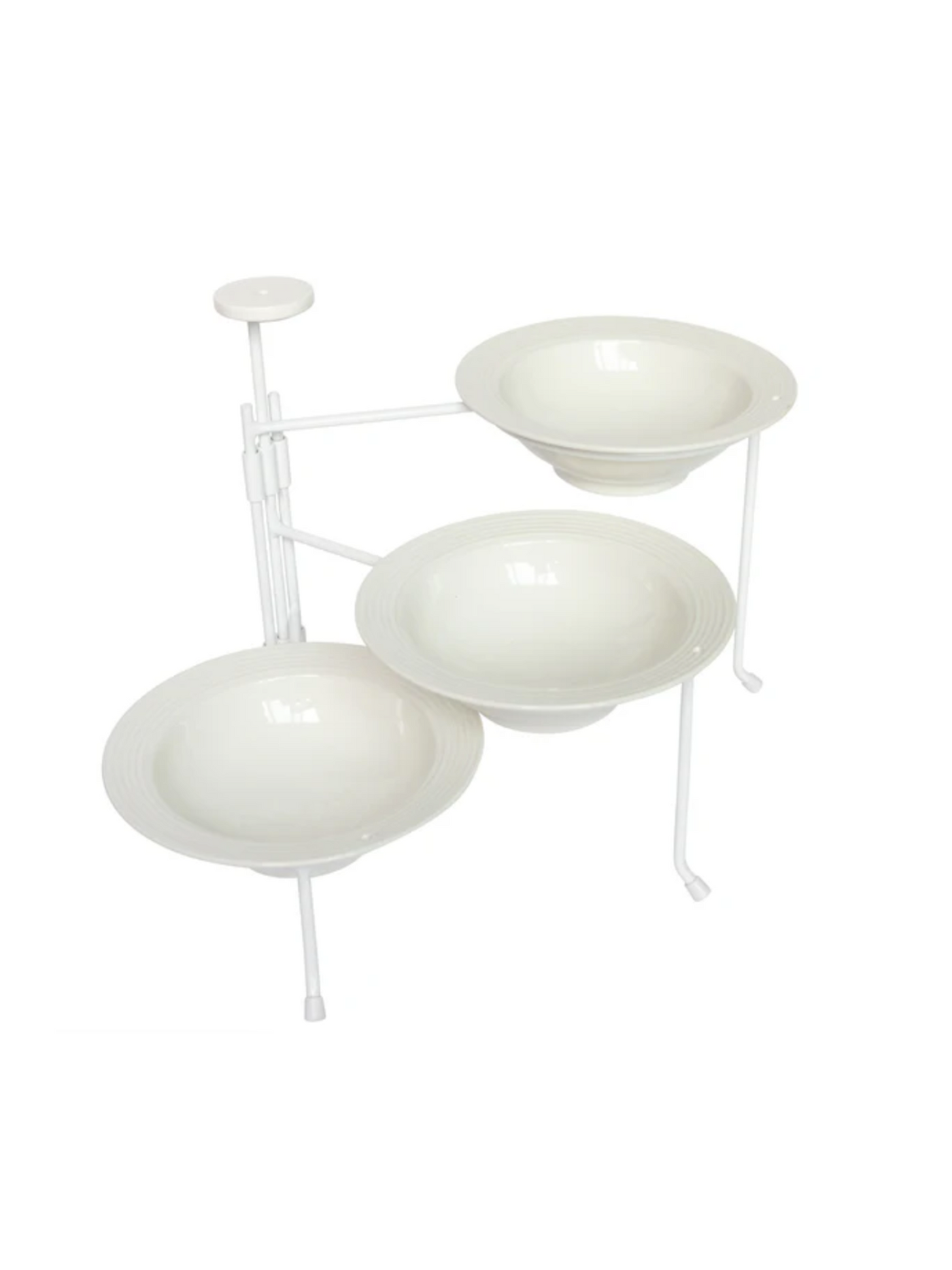 Triple tier serverare stand with bowls.